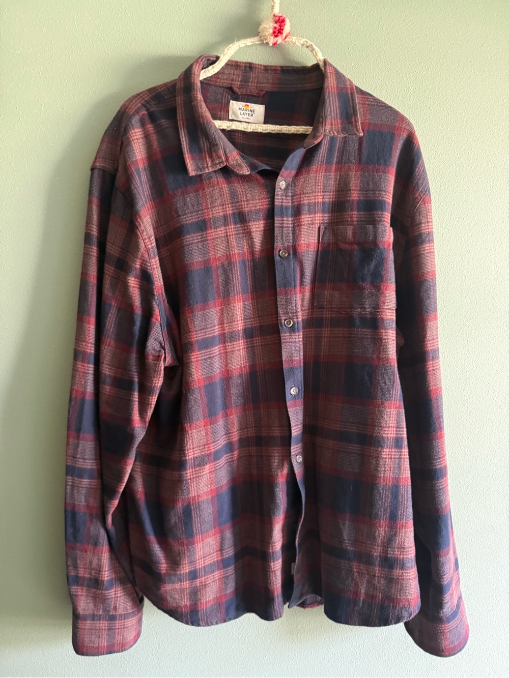 Marine Layer Men's Navy & Red Plaid Button-Down Shirt Flannel Size XL Casual